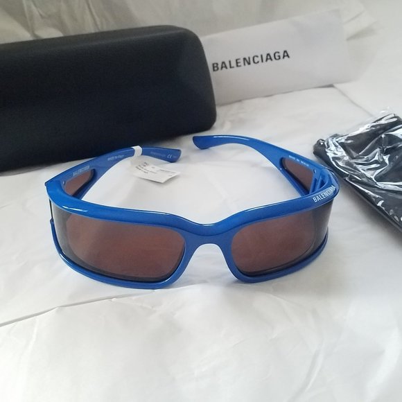 NWT BALENCIAGA 78MM Rectangle Blue Sunglasses - Picture 9 of 10